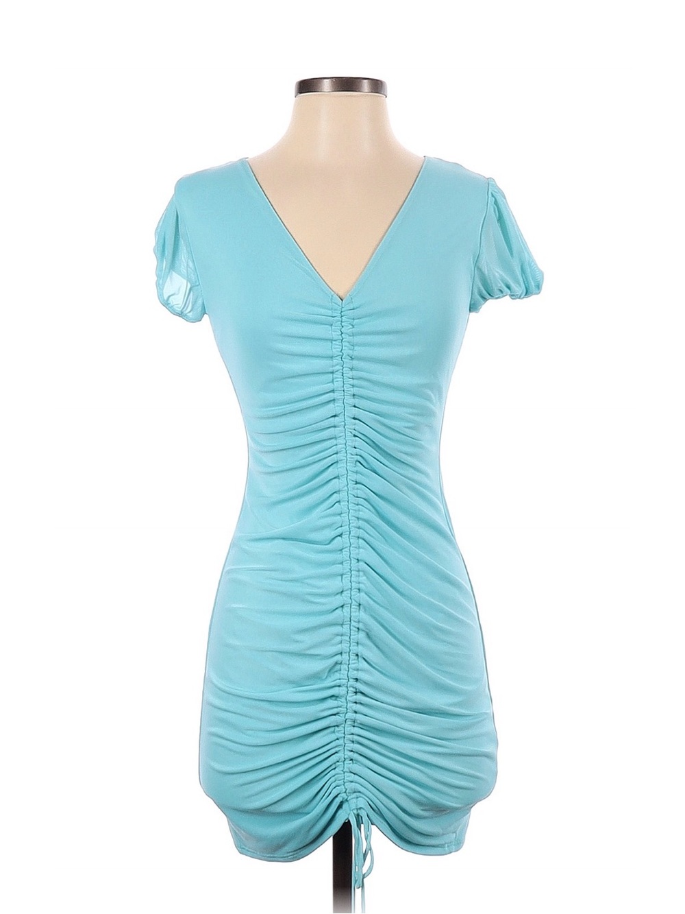 Abound Ruched V-Neck Short Sleeve Tunic in Aqua